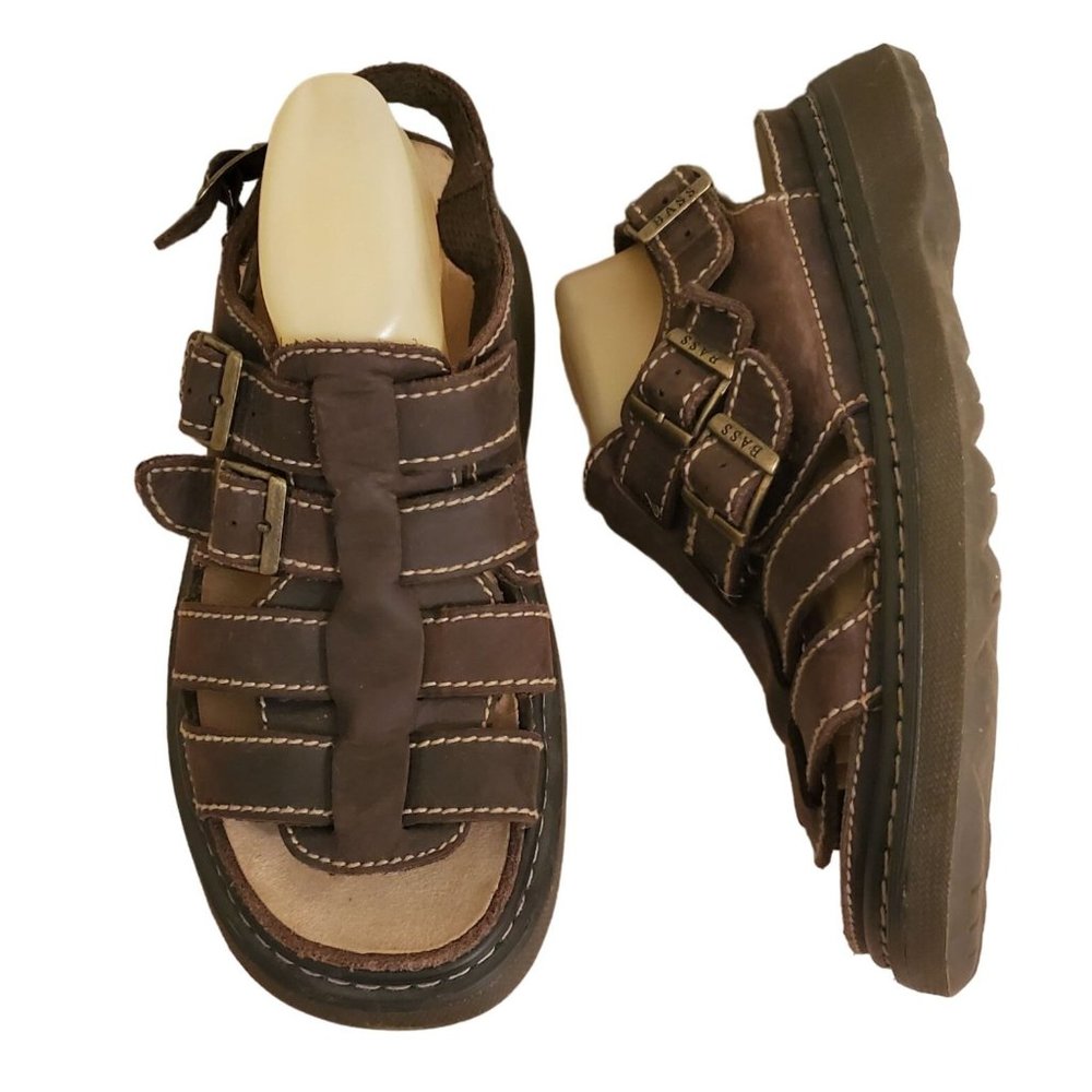 Bass 11 Brown Leather Fisherman Sandals Summer Chunky 90s Y2K Beach Grunge‎